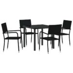 vidaXL Záhradný jedálenský set s vankúšom 5 pcs Čierna polyratan – Obrázok 2