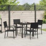 vidaXL Záhradný jedálenský set s vankúšom 5 pcs Čierna polyratan – Obrázok 4