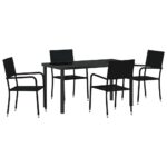 vidaXL Záhradný jedálenský set s vankúšom 5 pcs Čierna polyratan – Obrázok 2