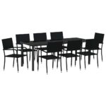 vidaXL Záhradný jedálenský set s vankúšom 9 pcs Čierna polyratan – Obrázok 2
