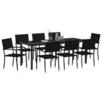 vidaXL Záhradný jedálenský set s vankúšom 9 pcs Čierna polyratan – Obrázok 3