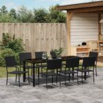 vidaXL Záhradný jedálenský set s vankúšom 9 pcs Čierna polyratan – Obrázok 4
