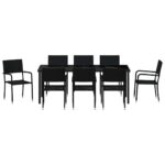 vidaXL Záhradný jedálenský set s vankúšom 9 pcs Čierna polyratan – Obrázok 7