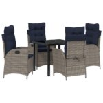vidaXL Záhradný jedálenský set s vankúšom 5 pcs Šedá a čierna Ratan – Obrázok 2