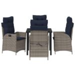 vidaXL Záhradný jedálenský set s vankúšom 5 pcs Šedá a čierna Ratan – Obrázok 7