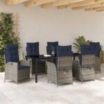 vidaXL Záhradný jedálenský set s vankúšom 7 pcs Šedá a čierna Ratan – Obrázok 4