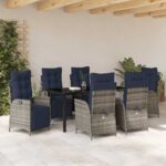 vidaXL Záhradný jedálenský set s vankúšom 7 pcs Šedá a čierna Ratan – Obrázok 4