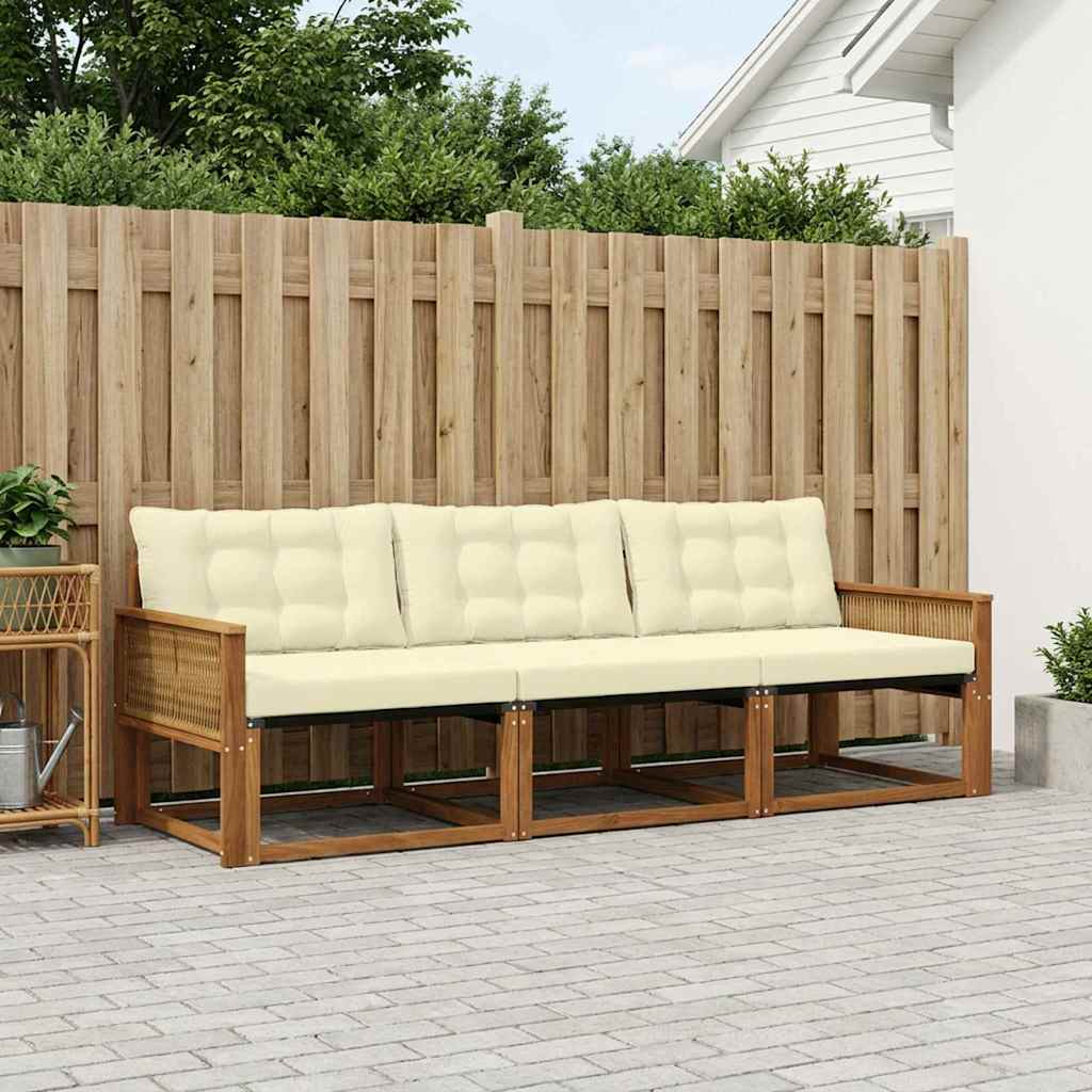 3381218_1.jpg vidaXL Záhradná súprava gaučov s vankúšom 3 pcs Prírodná a krémová – Obrázok 1