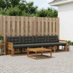 vidaXL Záhradná súprava gaučov s vankúšom 5 pcs Prírodná a čierna