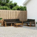 vidaXL Záhradná súprava gaučov s vankúšom 6 pcs Prírodná a čierna