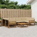 vidaXL Záhradná súprava gaučov s vankúšom 7 pcs Prírodná a béžová