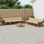 vidaXL Záhradná súprava gaučov s vankúšom 9 pcs Prírodná a béžová