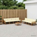 vidaXL Záhradná súprava gaučov s vankúšom 9 pcs Prírodná a krémová