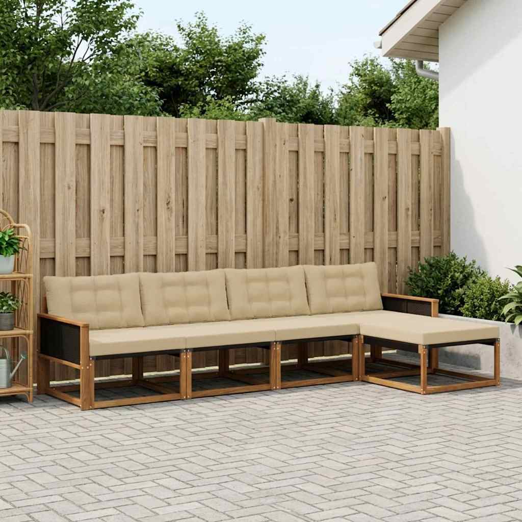 3381353_1.jpg vidaXL Záhradná súprava gaučov s vankúšom 5 pcs Prírodná a béžová – Obrázok 1