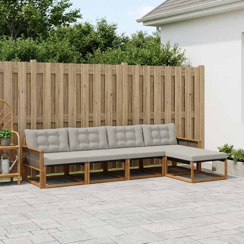 3381355_1.jpg vidaXL Záhradná súprava gaučov s vankúšom 5 pcs Prírodná a svetlosivá – Obrázok 1