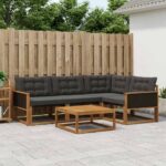 vidaXL Záhradná súprava gaučov s vankúšom 5 pcs Prírodná a čierna