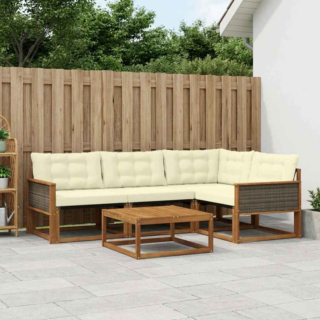 3381402_1.jpg vidaXL Záhradná súprava gaučov s vankúšom 5 pcs Prírodná a krémová – Obrázok 1