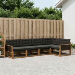 vidaXL Záhradná súprava gaučov s vankúšom 5 pcs Prírodná a čierna