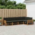 vidaXL Záhradná súprava gaučov s vankúšom 5 pcs Prírodná a čierna