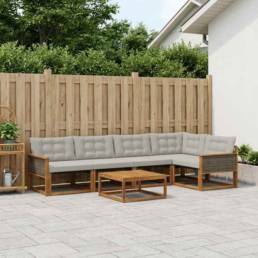 3381435_1.jpg vidaXL Záhradná súprava gaučov s vankúšom 6 pcs Prírodná a svetlosivá – Obrázok 1
