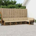 vidaXL Záhradná súprava gaučov s vankúšom 6 pcs Prírodná a béžová