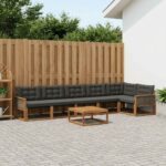 vidaXL Záhradná súprava gaučov s vankúšom 7 pcs Prírodná a čierna