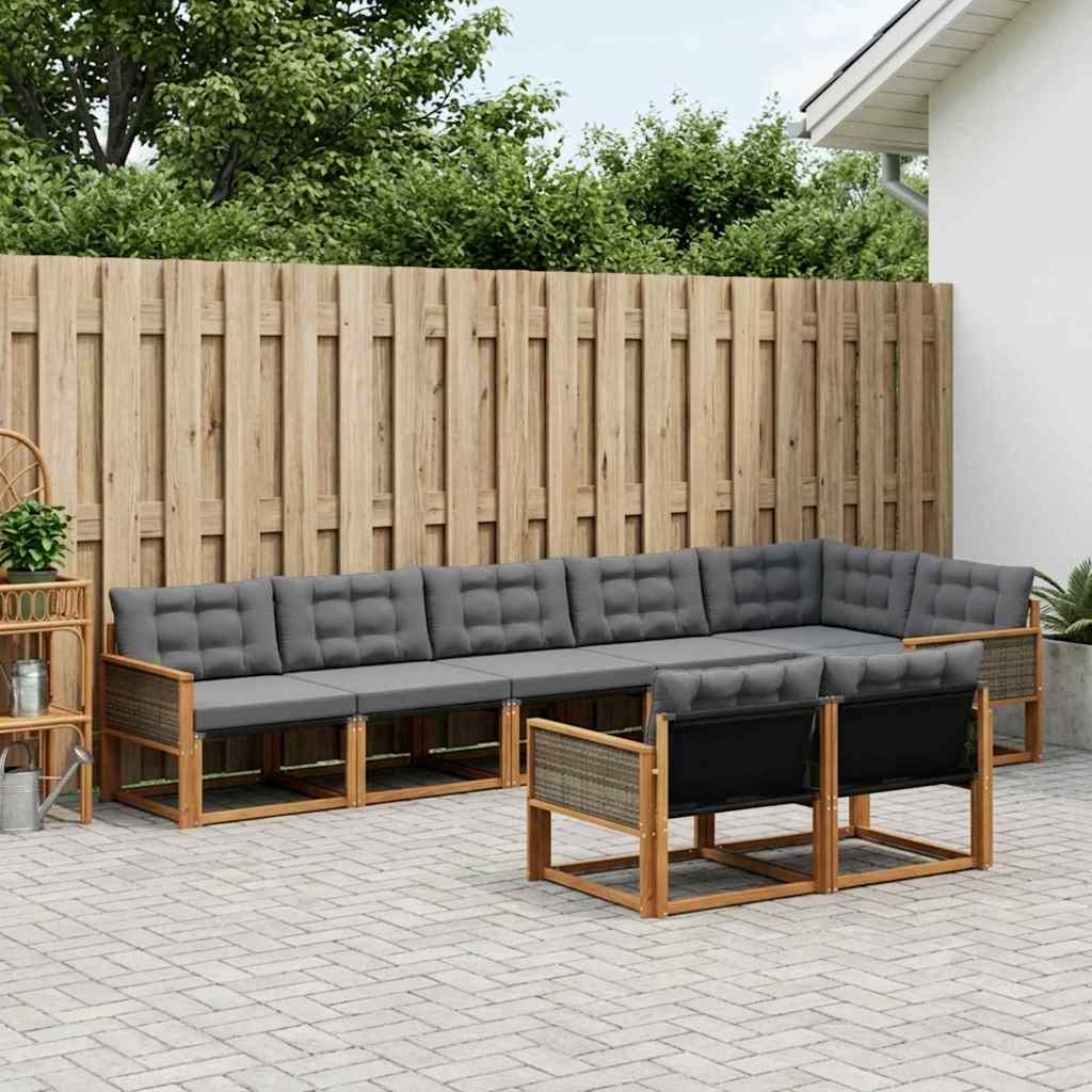 3381500_1.jpg vidaXL Záhradná súprava gaučov s vankúšom 8 pcs Prírodná a čierna – Obrázok 1