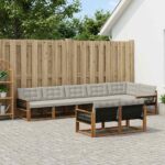 vidaXL Záhradná súprava gaučov s vankúšom 8 pcs Prírodná a svetlosivá
