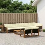 vidaXL Záhradná súprava gaučov s vankúšom 9 pcs Prírodná a krémová