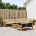 vidaXL Záhradná súprava gaučov s vankúšom 9 pcs Prírodná a béžová