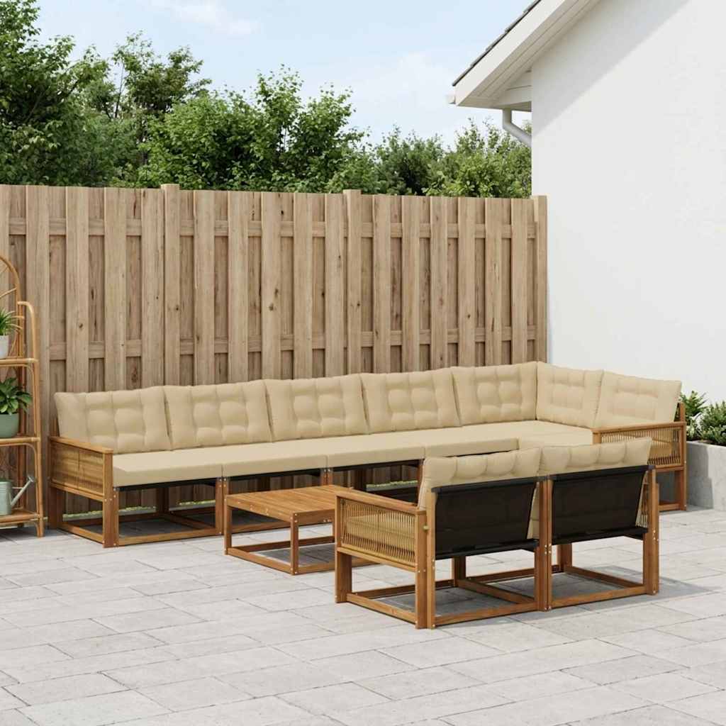 3381525_1.jpg vidaXL Záhradná súprava gaučov s vankúšom 9 pcs Prírodná a béžová – Obrázok 1