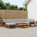vidaXL Záhradná súprava gaučov s vankúšom 7 pcs Prírodná a svetlosivá