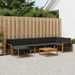vidaXL Záhradná súprava gaučov s vankúšom 8 pcs Prírodná a čierna
