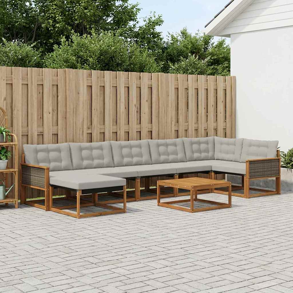 3381579_1.jpg vidaXL Záhradná súprava gaučov s vankúšom 8 pcs Prírodná a svetlosivá – Obrázok 1