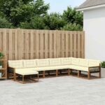 vidaXL Záhradná súprava gaučov s vankúšom 8 pcs Prírodná a krémová