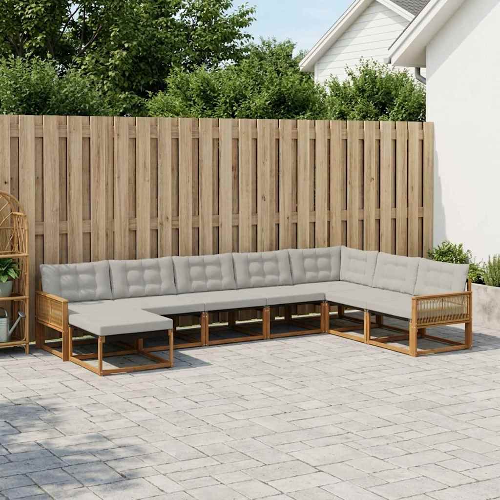 3381619_1.jpg vidaXL Záhradná súprava gaučov s vankúšom 8 pcs Prírodná a svetlosivá – Obrázok 1