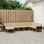 vidaXL Záhradná súprava gaučov s vankúšom 9 pcs Prírodná a béžová