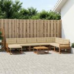 vidaXL Záhradná súprava gaučov s vankúšom 9 pcs Prírodná a béžová