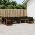 vidaXL Záhradná súprava gaučov s vankúšom 7 pcs Prírodná a čierna