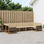 vidaXL Záhradná súprava gaučov s vankúšom 7 pcs Prírodná a béžová