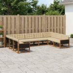 vidaXL Záhradná súprava gaučov s vankúšom 9 pcs Prírodná a béžová