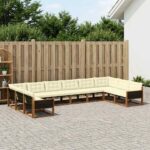 vidaXL Záhradná súprava gaučov s vankúšom 10 pcs Prírodná a krémová