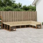 vidaXL Záhradná súprava gaučov s vankúšom 10 pcs Prírodná a béžová