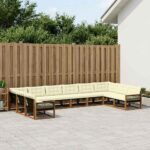 vidaXL Záhradná súprava gaučov s vankúšom 10 pcs Prírodná a krémová