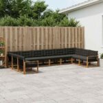 vidaXL Záhradná súprava gaučov s vankúšom 10 pcs Prírodná a čierna