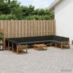 vidaXL Záhradná súprava gaučov s vankúšom 11 pcs Prírodná a čierna