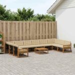 vidaXL Záhradná súprava gaučov s vankúšom 11 pcs Prírodná a béžová
