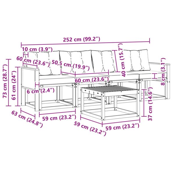 vidaXL Záhradná súprava gaučov s vankúšom 5 pcs Prírodná a krémová – Obrázok 7