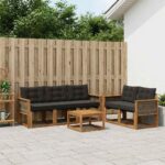 vidaXL Záhradná súprava gaučov s vankúšom 6 pcs Prírodná a čierna