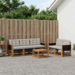 vidaXL Záhradná súprava gaučov s vankúšom 7 pcs Prírodná a svetlosivá